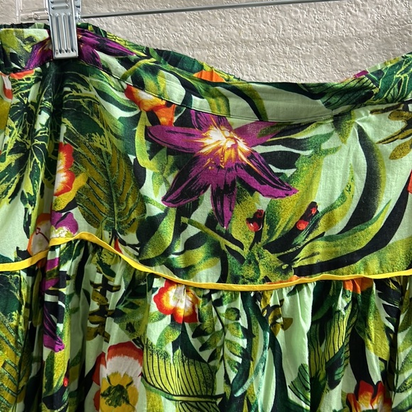Coldwater Creek Tropical Green Floral Print 3 Tiered Cotton Skirt 1X - Picture 2 of 12